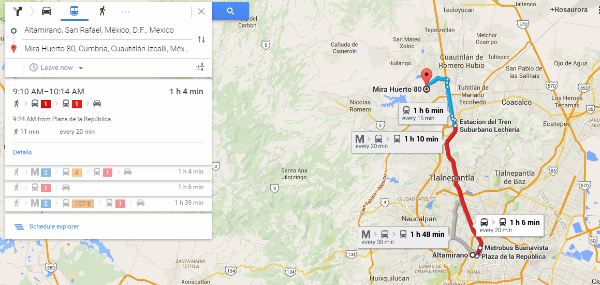 Google Maps ruta transporte colectivo