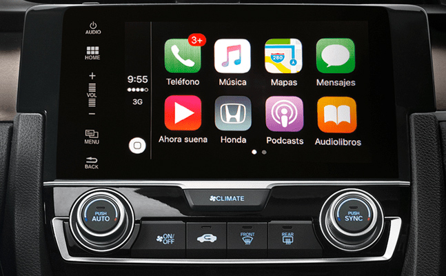 Honda Civic 2018 en México, interior con pantalla touch de 7 pulgadas con Apple CarPlay y Android Auto