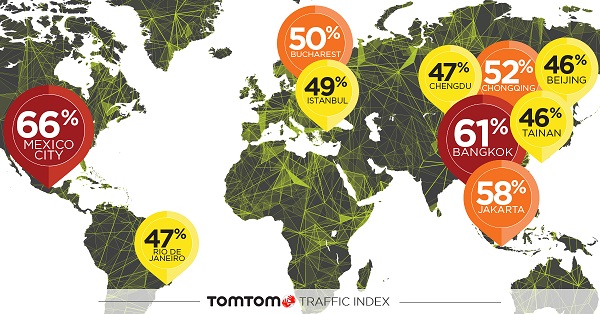 Mapa Ciudades con mayor congestión de tráfico del mundo