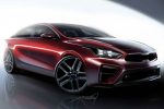 Kia Forte 2019 boceto oficial - exterior parte frontal y lateral