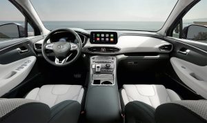 Hyundai Santa Fe 2022 en México - interior tablero, volante, consola, pantalla con Android Auto y Apple Car Play