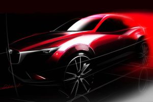 Mazda boceto sketch de nueva SUV CX-50 2022 parte lateral frontal