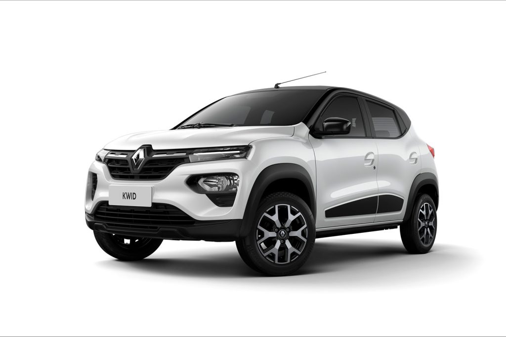 Renault Kwid 2023 bitono color blanco con negro parte frontal lateral