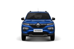 Renault Kwid 2023 color azul diseño frontal con nueva parrilla y faros LED