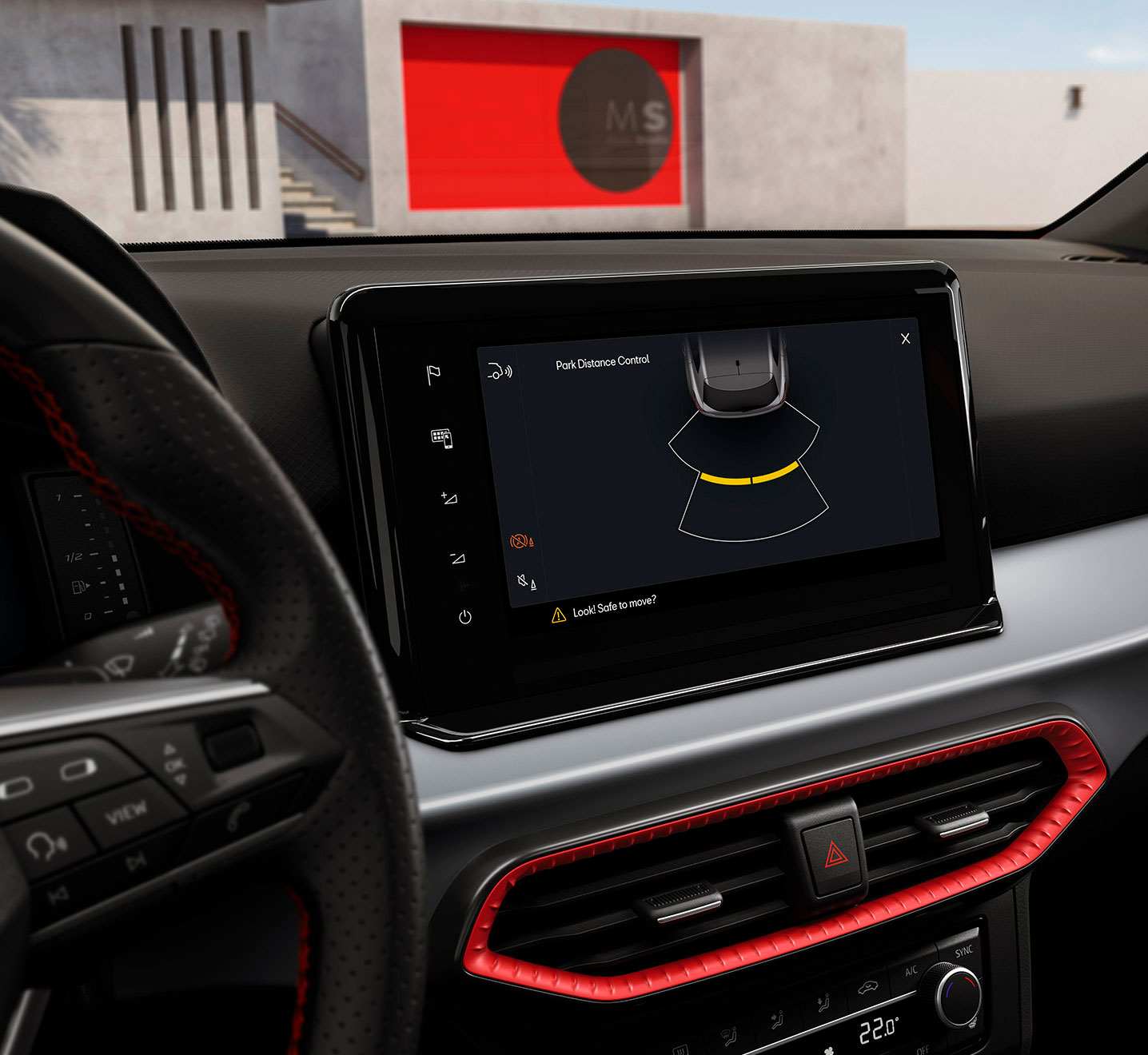 SEAT Ibiza 2022 en México pantalla con sensores de reversa