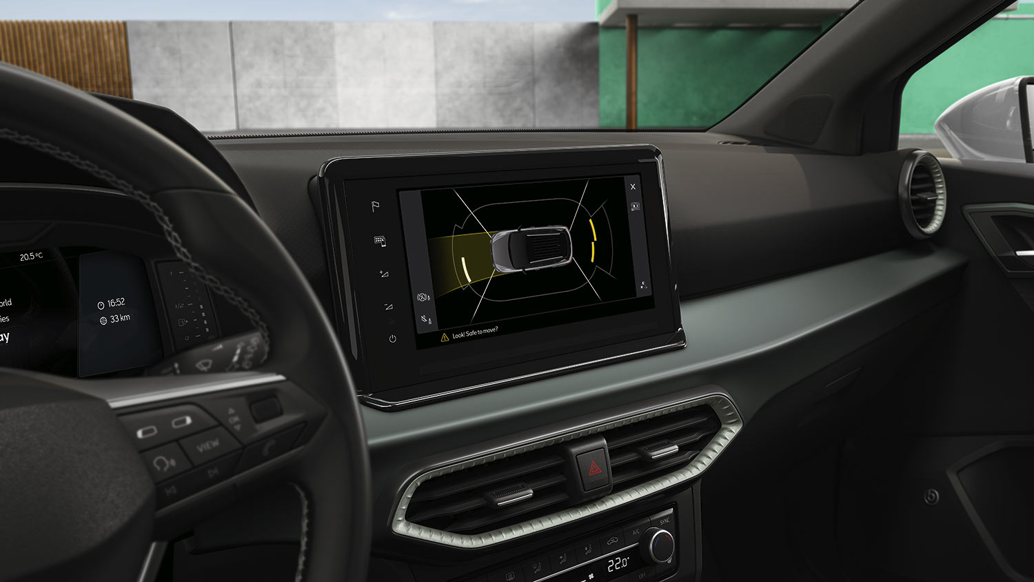 SEAT Arona 2022 en México con nuevo diseño interior - pantalla touch con guías y sensores de estacionamiento