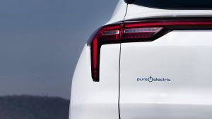 JAC E Sei4 Pro 2023 en México, posterior emblema Pure Electric