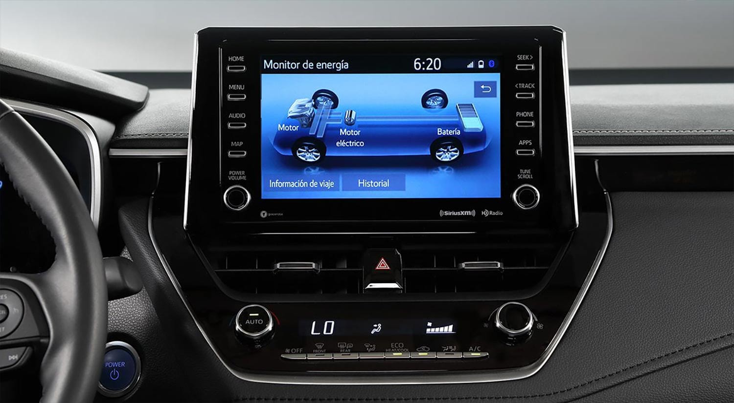Toyota Corolla Hybrid 2023 en México pantalla touch flotante con información sobre auto y compatible con Android Auto y Apple CarPlay