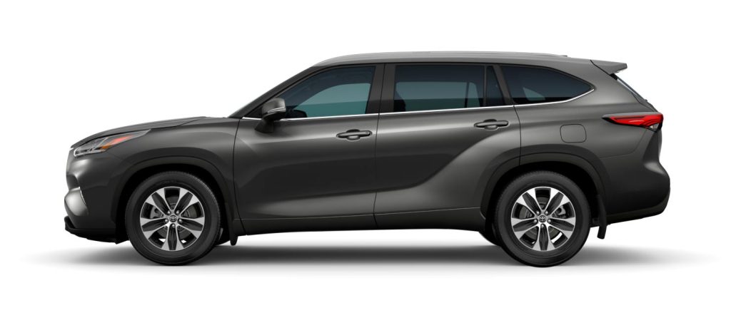 Toyota Highlander HEV 2023 híbrido en México color gris lateral rines de 20 pulgadas