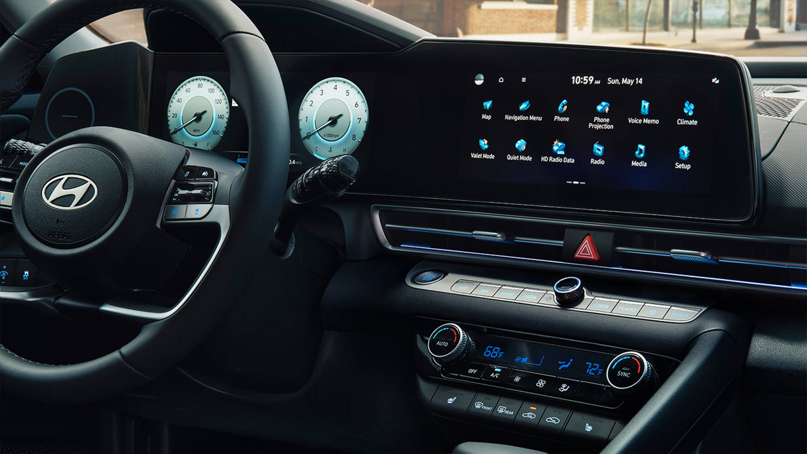 Hyundai Elantra 2024 en México - interiores, pantalla de infoentretenimiento touch con Android Auto y Apple CarPlay