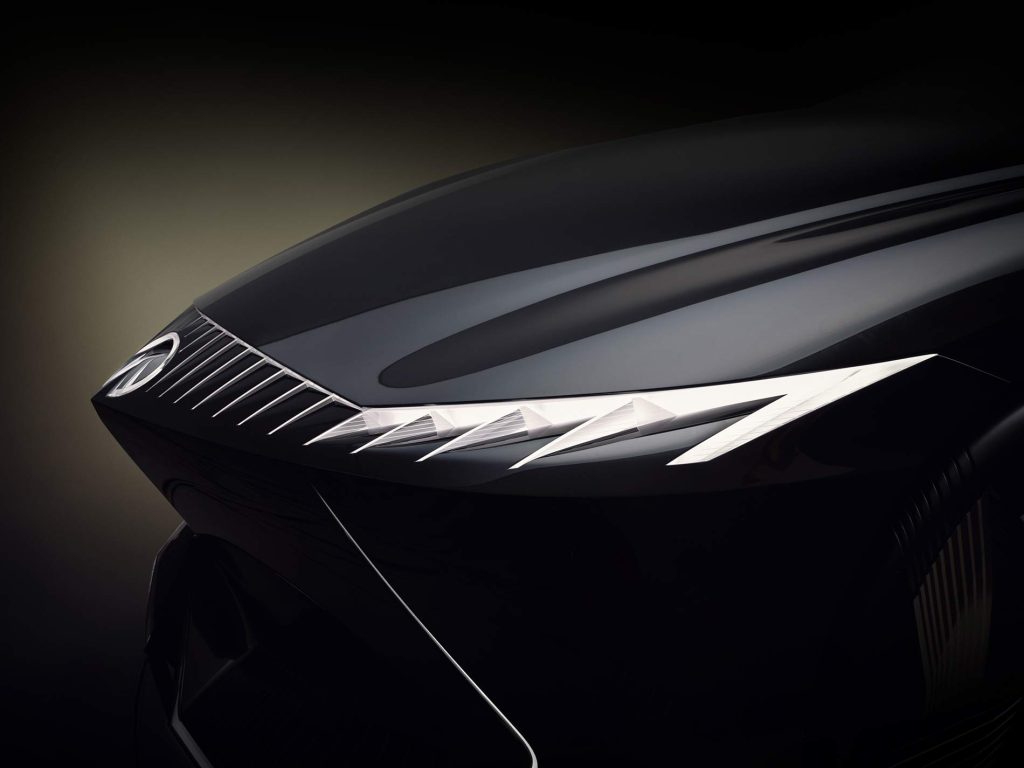 Infiniti Vision Qe concept - primer auto eléctrico de la marca - diseño exterior parte frontal, diseño de faros LED