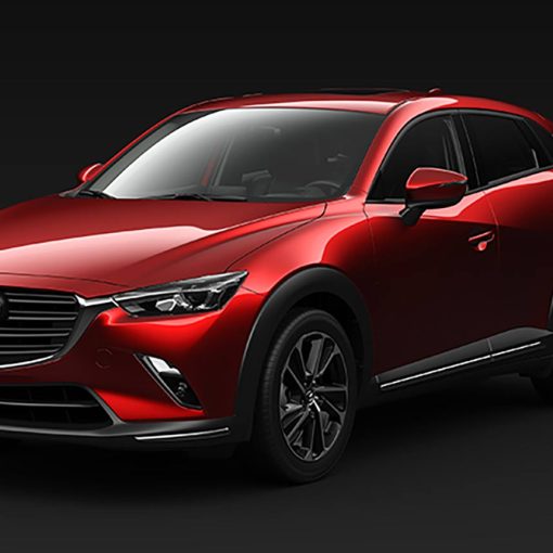 Mazda CX-3 2024 en México - diseño exterior - color rojo, frontal con faros y nuevos rines de 18"