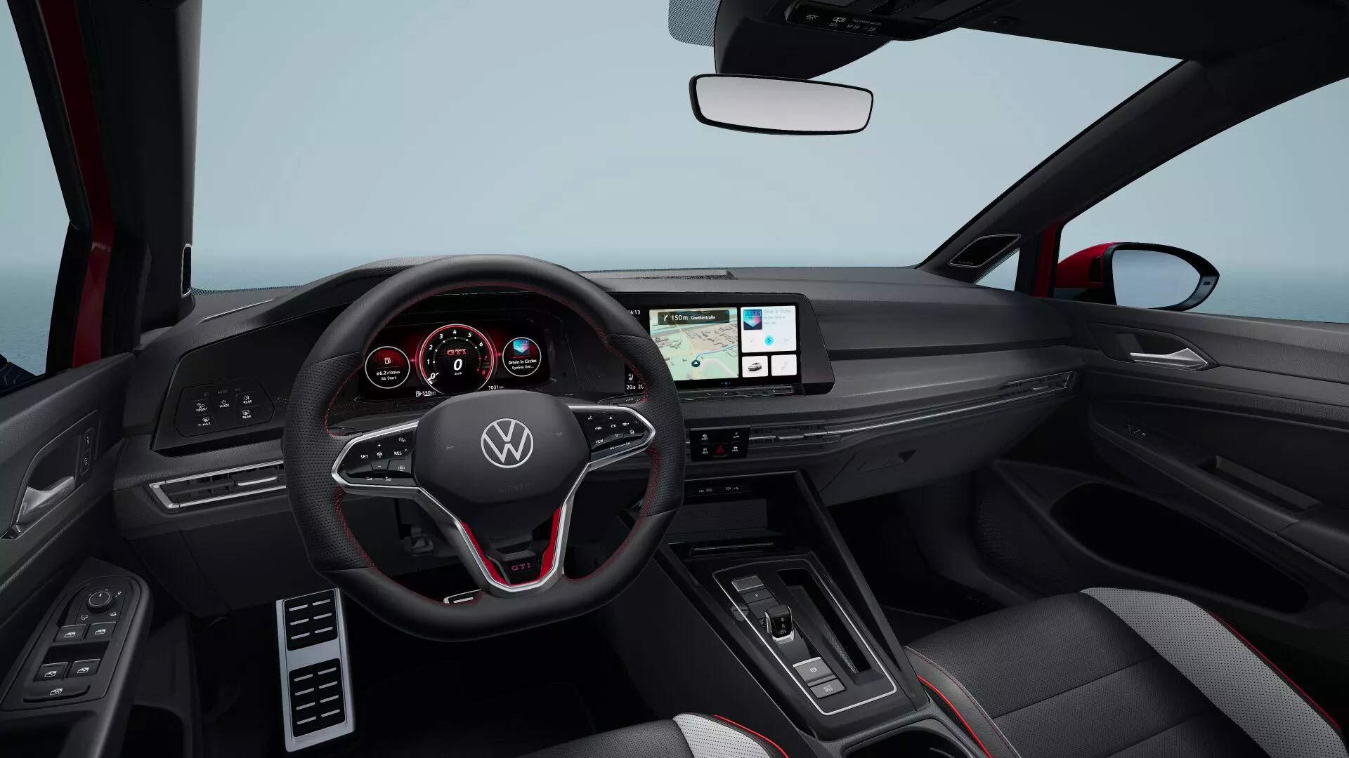 Volkswagen GTI 2024 en México - color Rojo, diseño interior, volante forrado en piel, pantalla touch