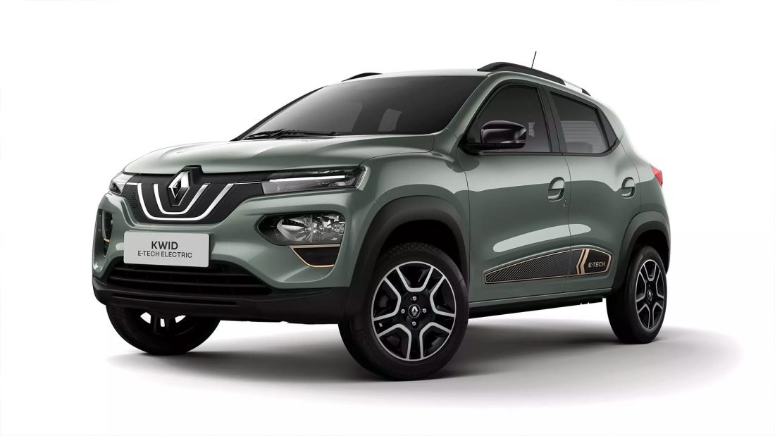 Renault Kwid E-Tech 2024 en México, diseño exterior color verde con rines de acero de 14"