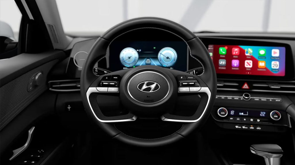 Hyundai Elantra Hibrido 2024 interiores - volante con controles