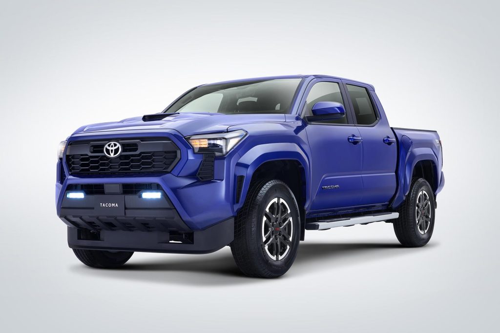 Toyota Tacoma 2024 exterior - color azul, diseño exterior - defensa, faros, rines