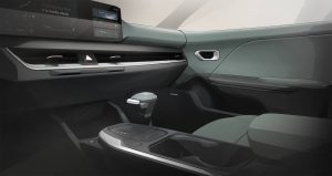 Kia K4 2025 - diseño interior - renders de asientos, consola central, pantalla, palanca, asiento