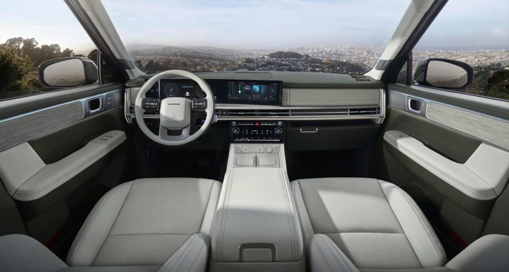 Hyundai Santa Fe 2025 interiores - volante, consola, tablero, pantallas