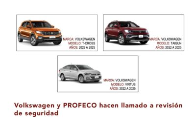 Volkswagen México y PROFECO hacen llamado a revisión de más de mil T-Cross, Taigun y Virtus por falla en cinturones de seguridad